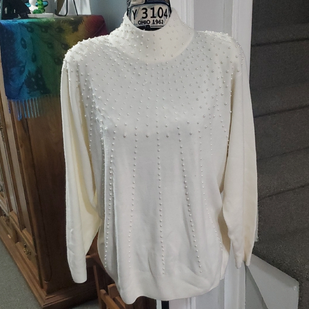 Elegant Cream Beaded Sweater